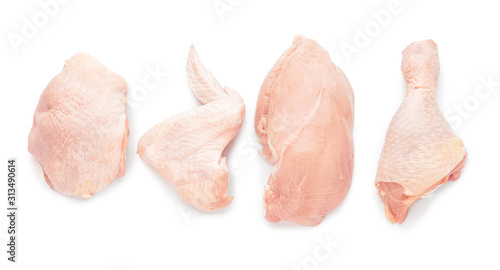 Raw chicken meat on white background