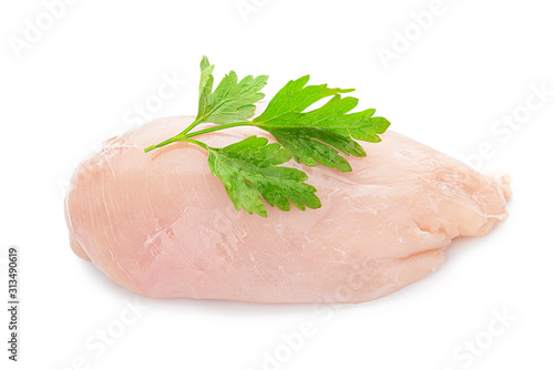 Raw chicken fillet on white background