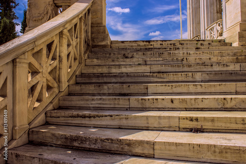 marble stairs in classic antique palace front side exterior architevture design