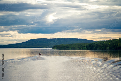 Karelian lakes at sunset and sunrise.