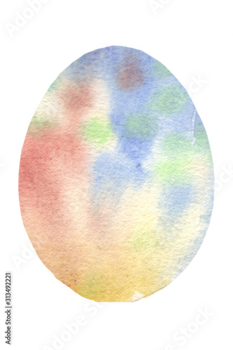 Multi-colored egg for a light Easter holiday. Watercolor hand drawn illustration