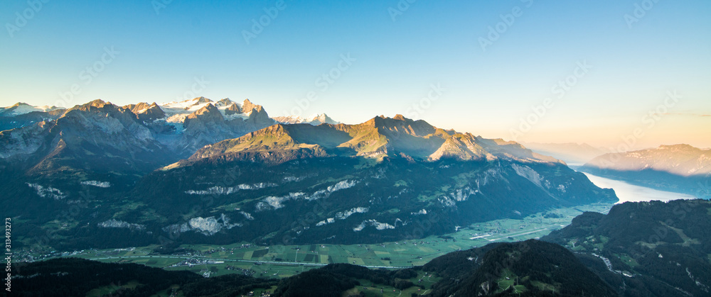 scenic view of the swiss alps during late summer or autumn in the evening