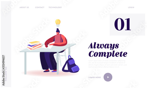 Woman Apply Natural Supplements for Health and Mind Website Landing Page. Girl Student Sitting at Desk and Studying with Glowing Light Bulb over Head Web Page Banner. Cartoon Flat Vector Illustration