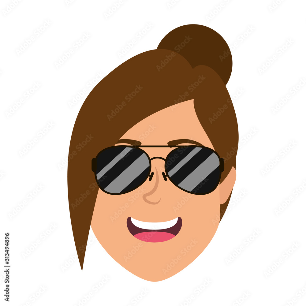 cute young woman head with sunglasses character cute young woman head with sunglasses character
