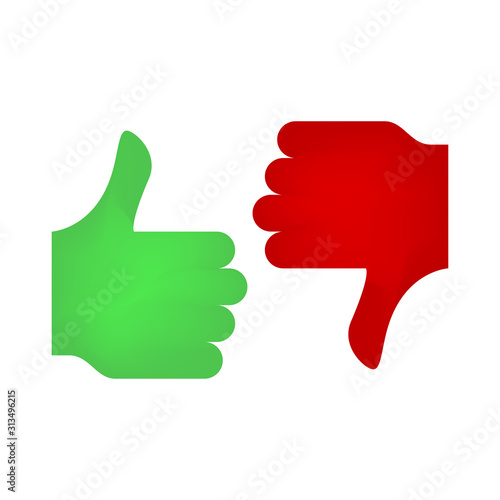Thumb up, thumb down signs. Yes and no symbols. Like and dislike. Hands voting pros and cons.