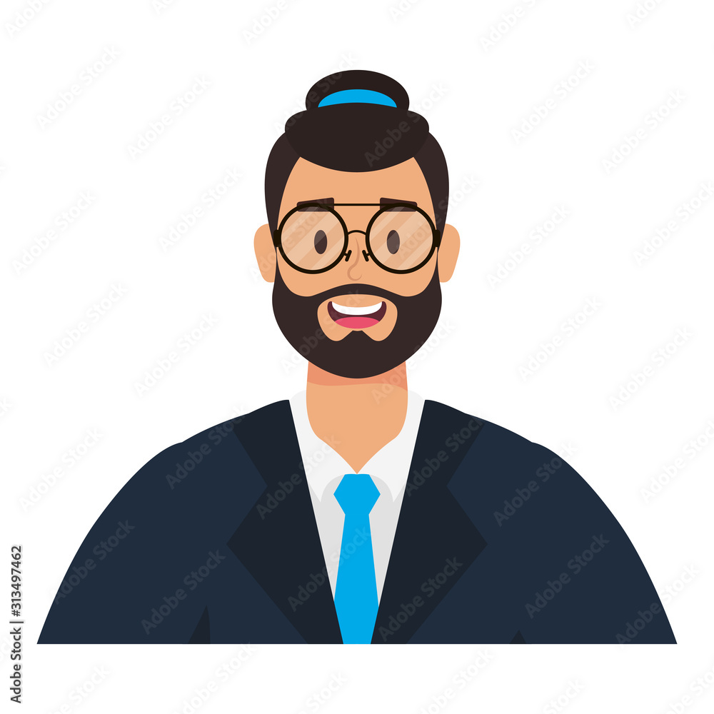 young man with beard and hat character