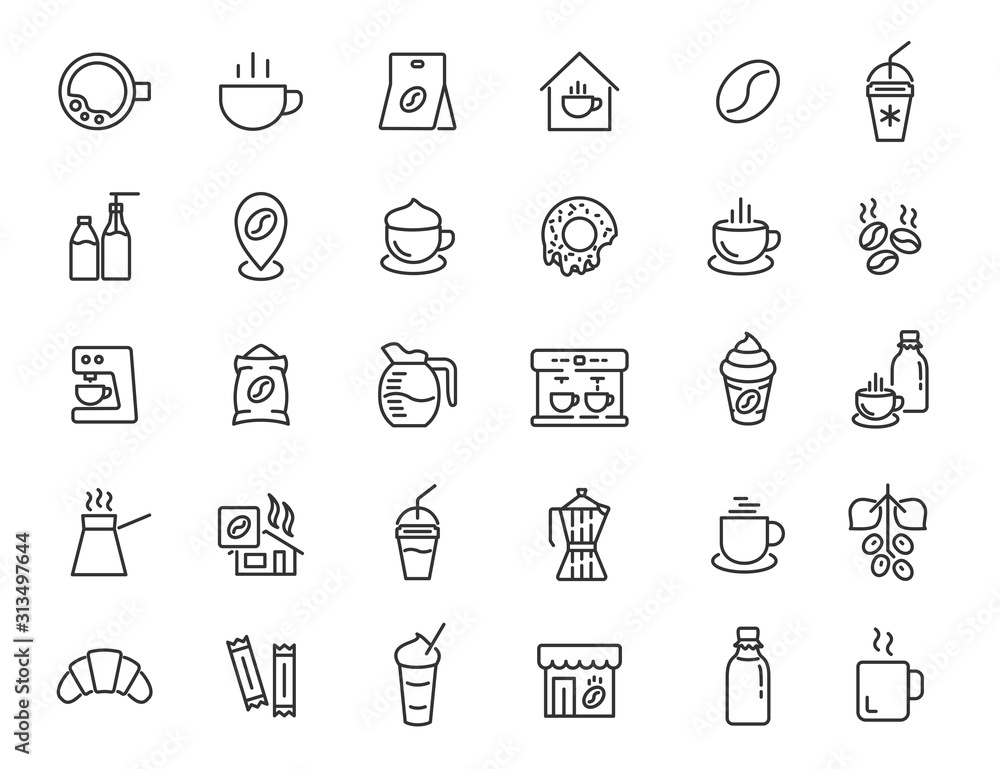 Set of linear coffee house icons. Coffee drink icons in simple design. Vector illustration Set of linear coffee house icons. Coffee drink icons in simple design. Vector illustration