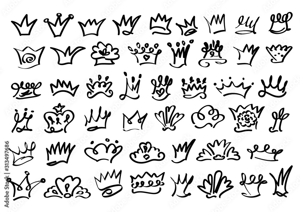 Set von 48 Kronen Icons handgezeichnet
