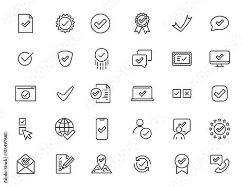 Set of linear approve icons. Check icons in simple design. Vector illustration