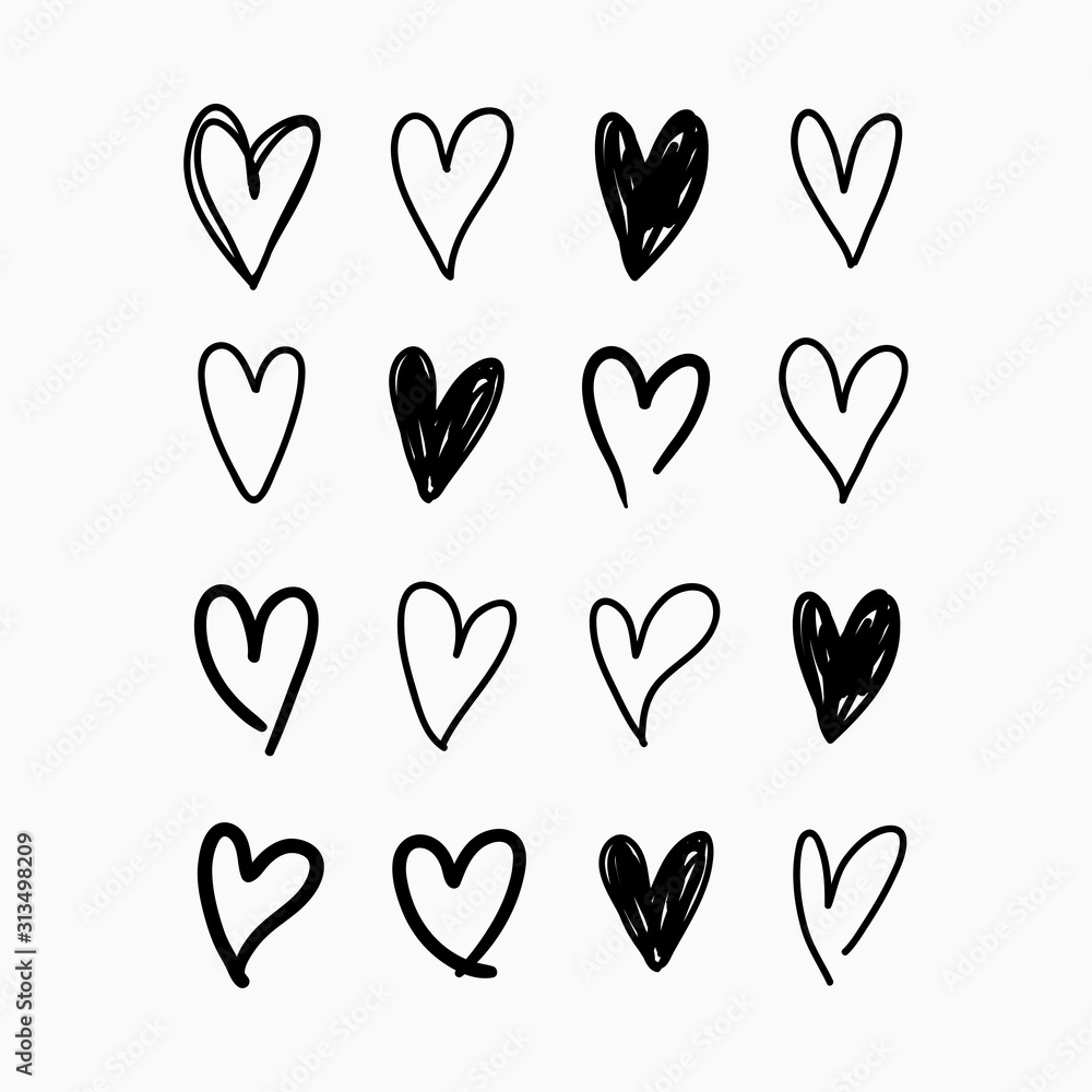 Vector set of doodle hand drawn isolated hearts icons. Design elements Vector set of doodle hand drawn isolated hearts icons. Design elements