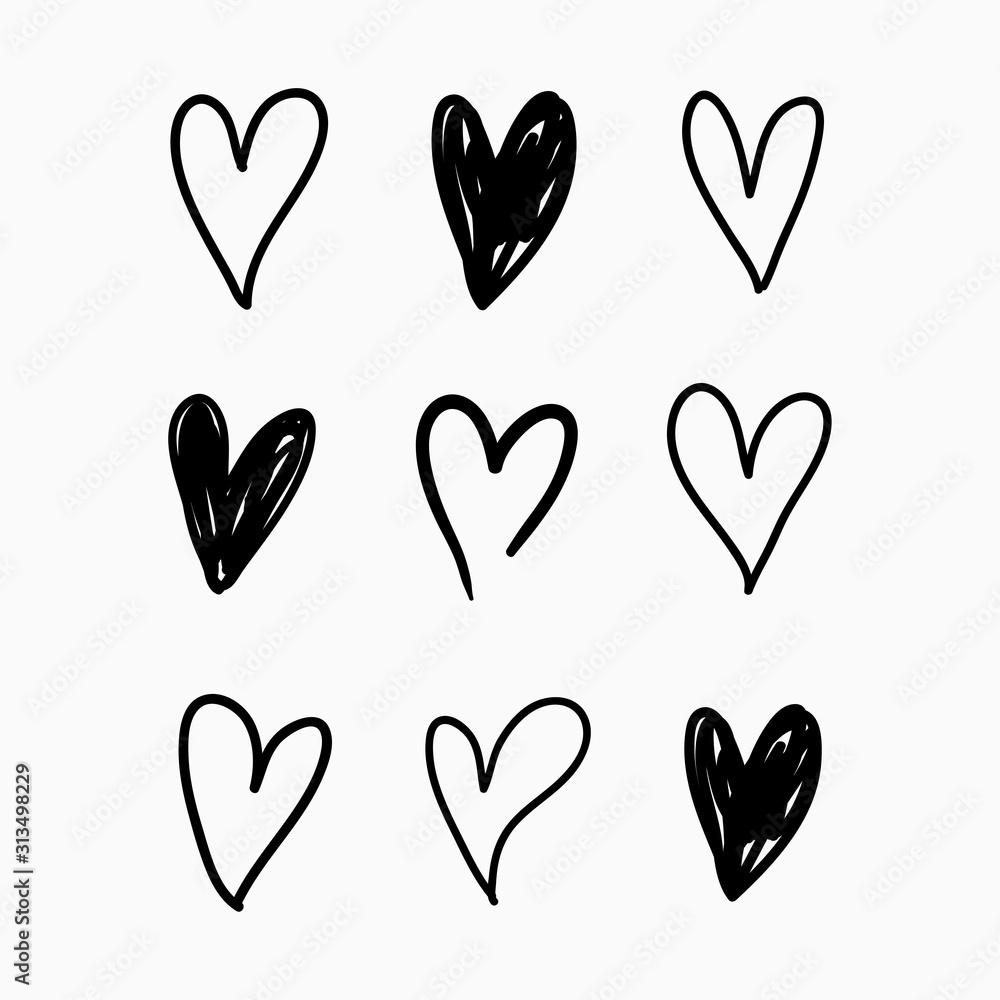 Vector set of doodle hand drawn isolated hearts icons. Design elements Vector set of doodle hand drawn isolated hearts icons. Design elements