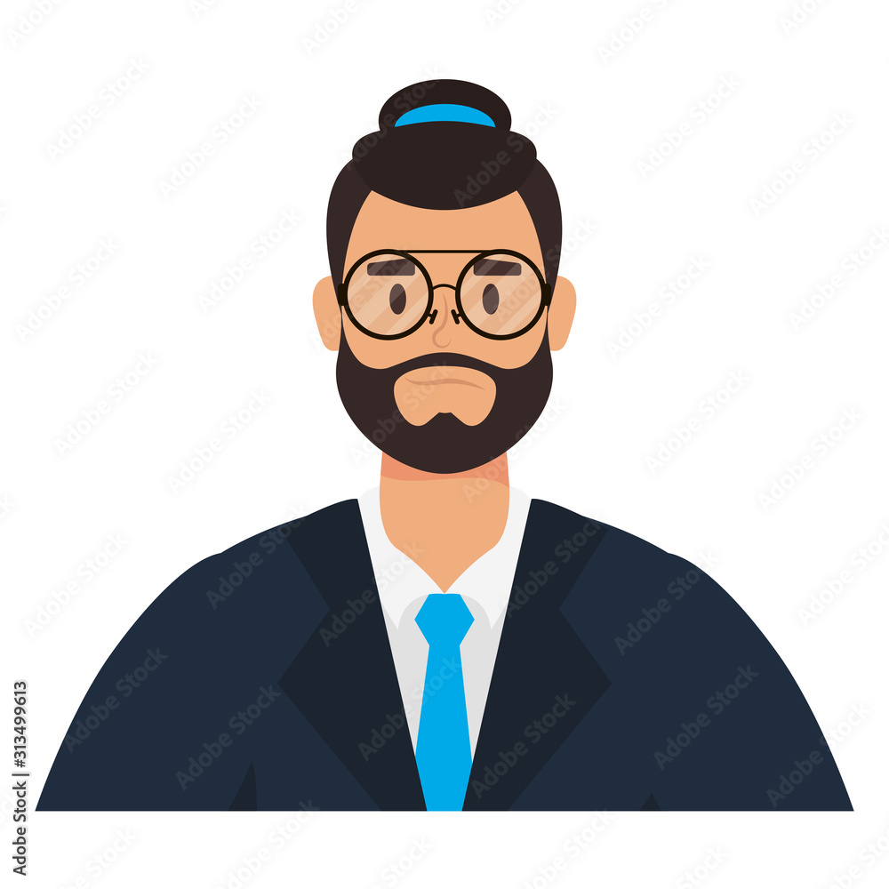 young man with beard and hat character young man with beard and hat character