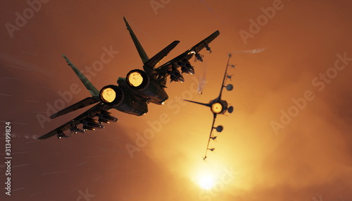 Canvastavla Russian fighter jet aircraft chasing american jet locking and firing a missile 3