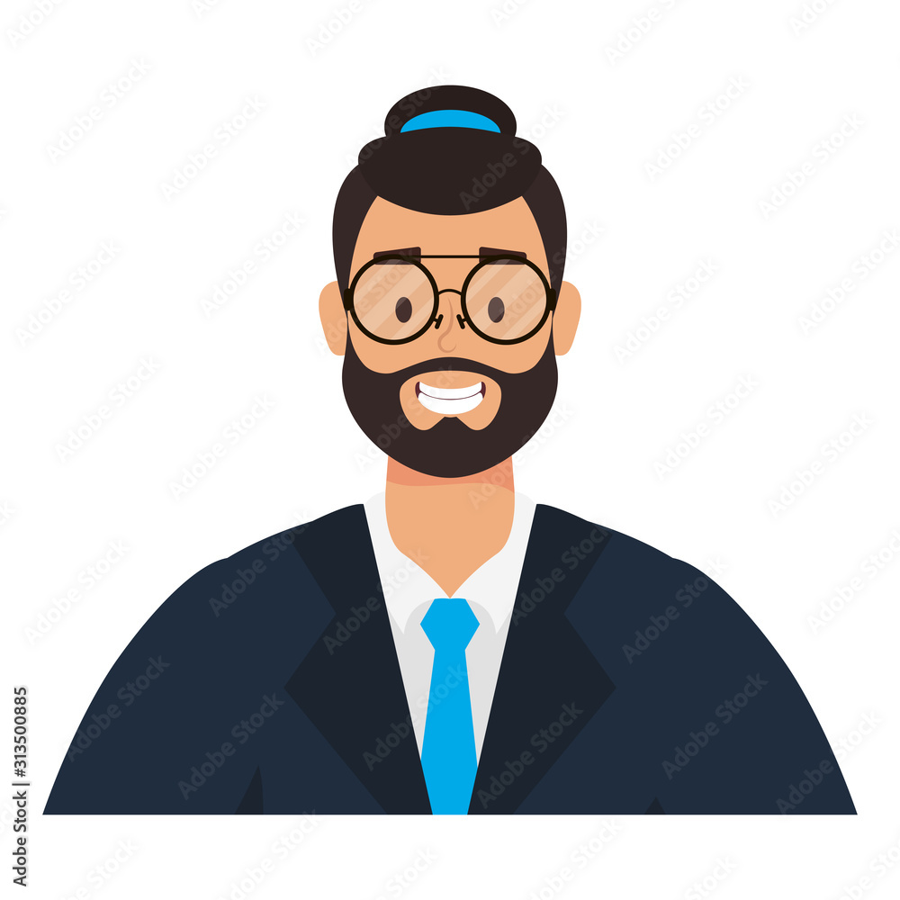 young man with beard and hat character young man with beard and hat character