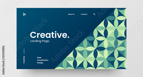 Creative horizontal website screen part for responsive web design project development. Abstract geometric pattern banner layout mock up. Corporate landing page block vector illustration template.