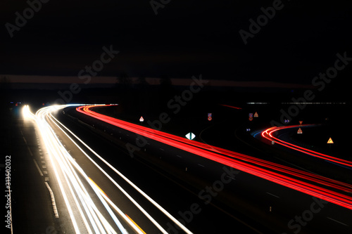 Highway lightpainting. Driven from car headlight light at night.