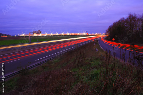 Highway lightpainting. Driven from car headlight light at night.