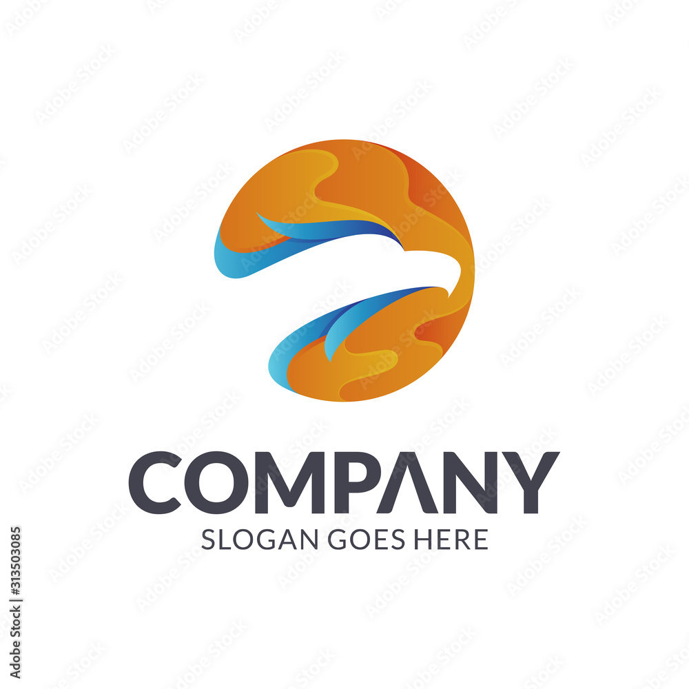 Eagle head logo template with sun in a circle shape, Gradient paper art style, Hawk vector illustration Eagle head logo template with sun in a circle shape, Gradient paper art style, Hawk vector illustration
