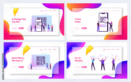 Internet Smart Technologies, Website Landing Page. People Use Mobile Application for Shopping and Generating Digital Pay Without Money Using Qr Code Web Page Banner. Cartoon Flat Vector Illustration