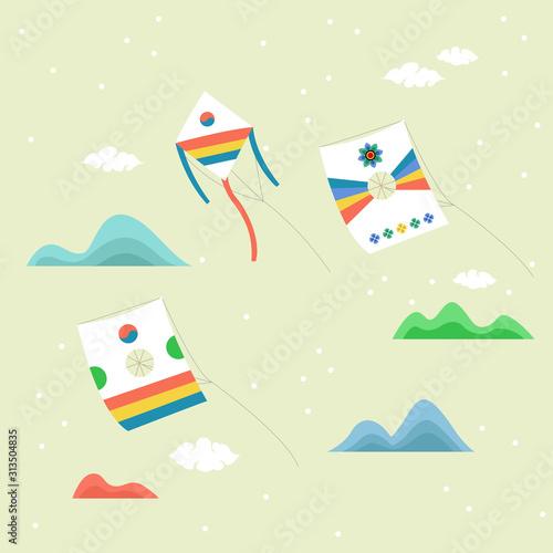 Korean traditional kites vector illustration.