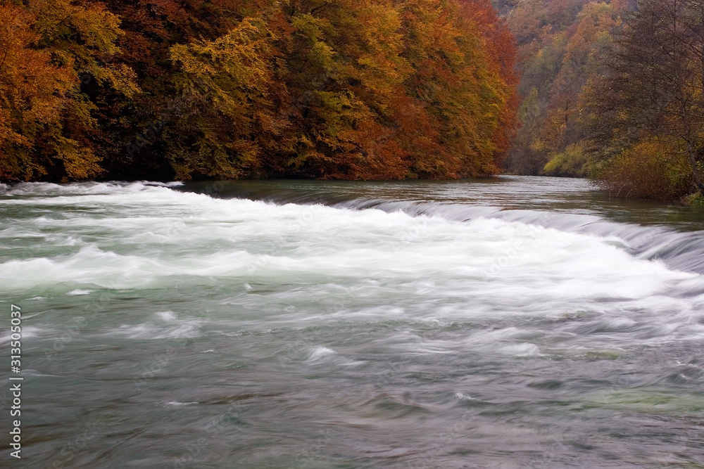 Autumn in Dobra River canyon with waterfalls, Croatia Autumn in Dobra River canyon with waterfalls, Croatia