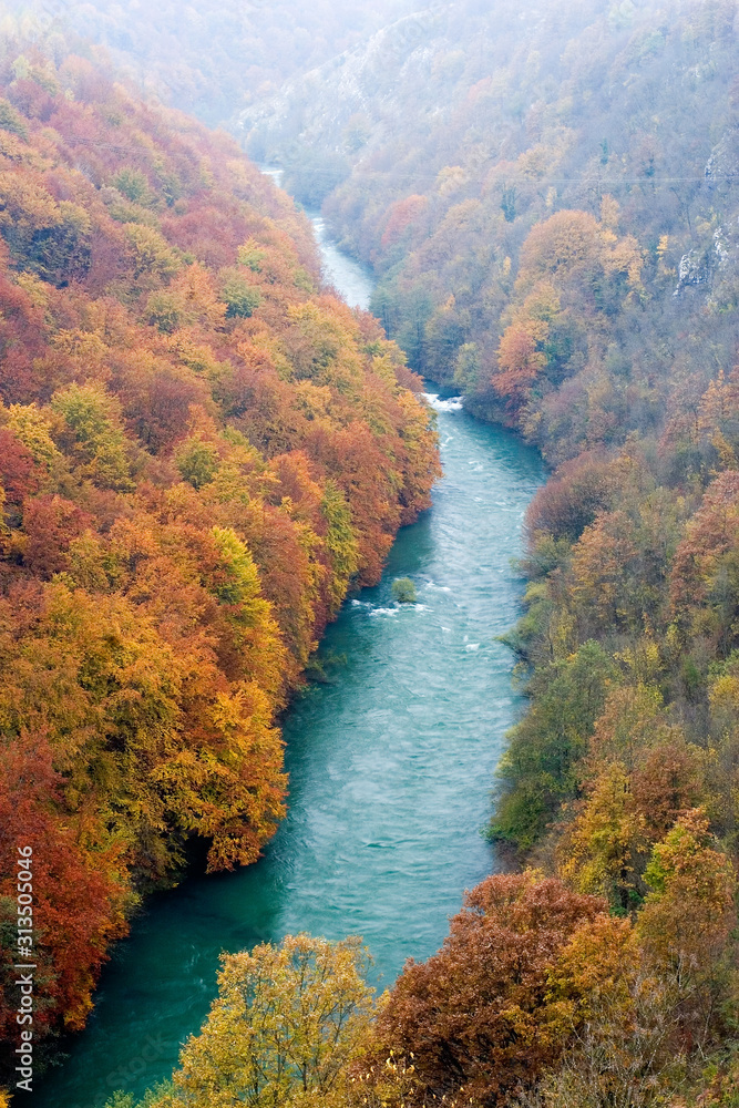 Autumn in Dobra River canyon with waterfalls, Croatia Autumn in Dobra River canyon with waterfalls, Croatia