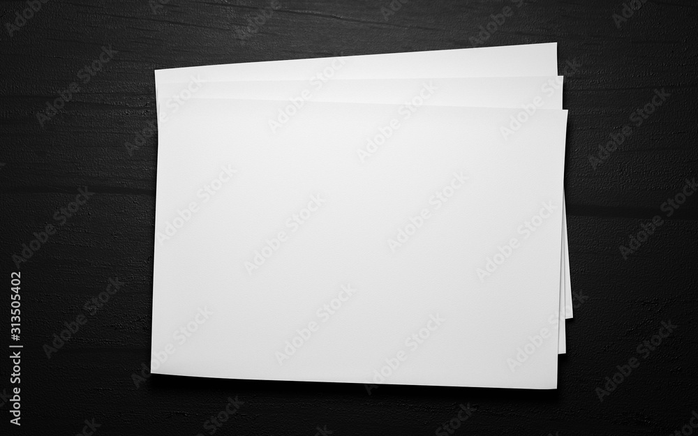 empty blank horicontal sheets isolated on dark wood background to replace your design 3d illustration render empty blank horicontal sheets isolated on dark wood background to replace your design 3d illustration render