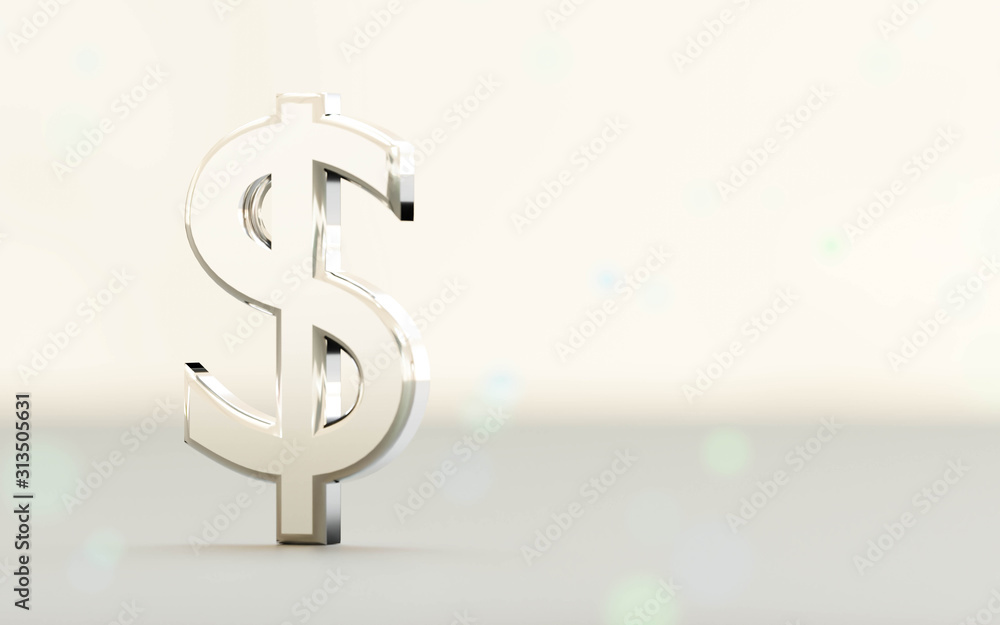 A chrome-plated Dollar symbol isolated on a white background 3D rendering illustration