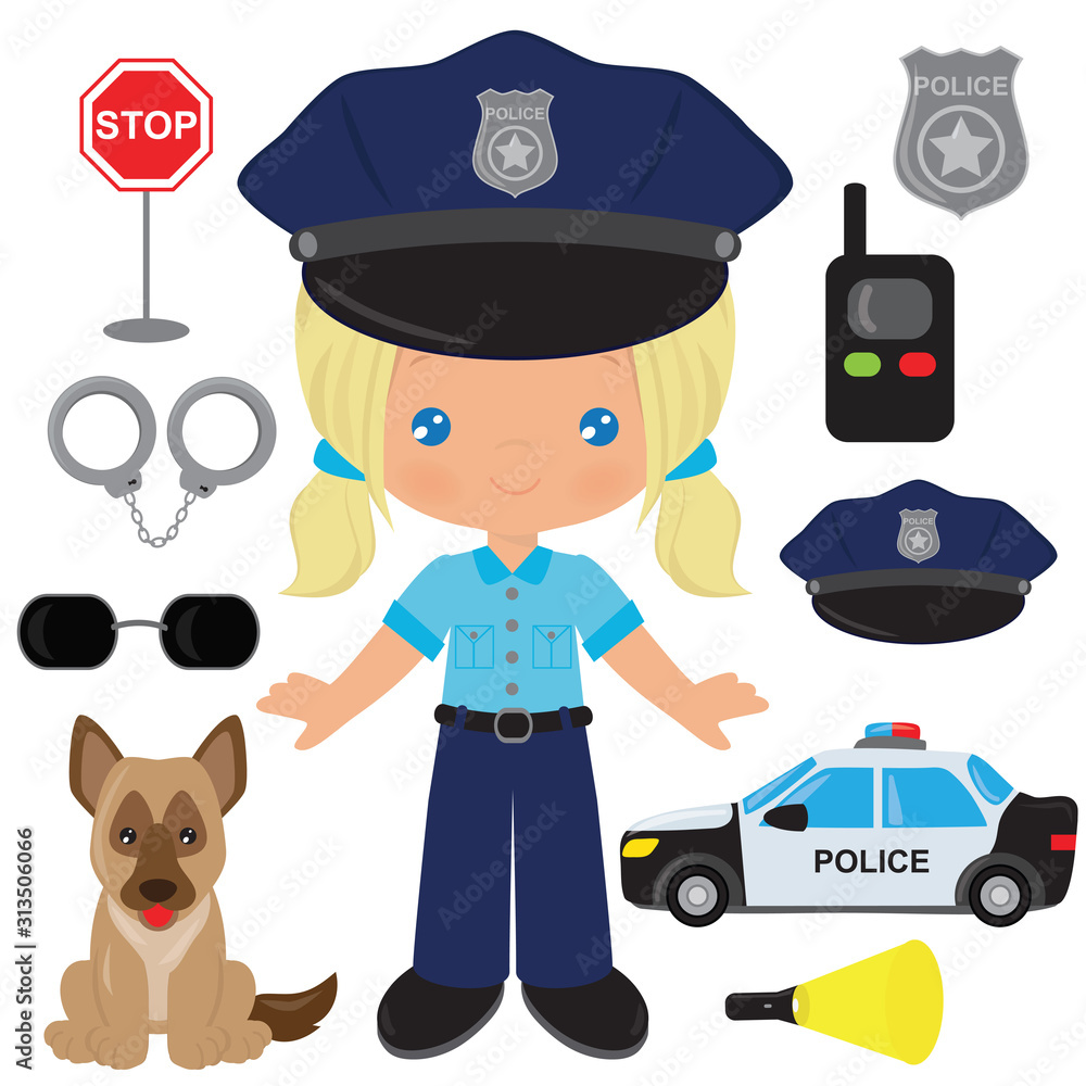 Cute girl police officer vector cartoon illustration Stock Vector | Adobe  Stock