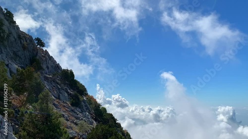 Summer panoramic mountains on blue sky background view footage. Beautiful calm background. Timelapse style video