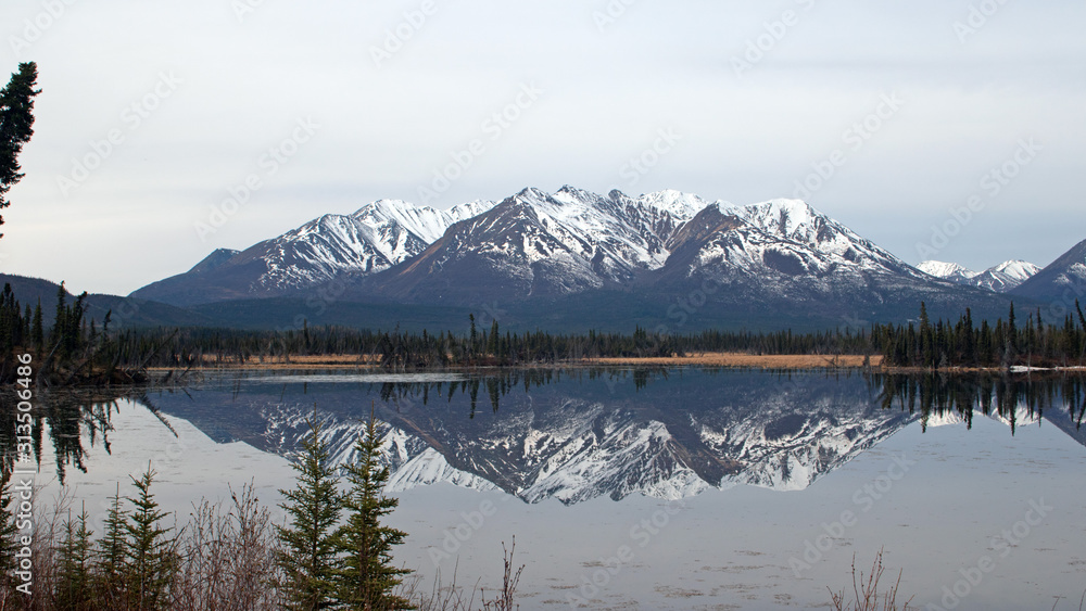 Mentasta Mountains reflected in Mentasta Lake - Alaska 