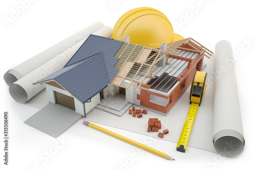 House construction - white background, 3D illustration