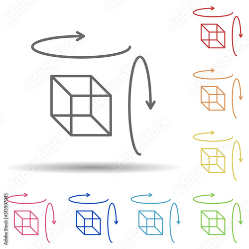 Augmented reality, object, cube, rotation in multi color style icon. Simple thin line, outline vector of augmented reality icons for ui and ux, website or mobile application