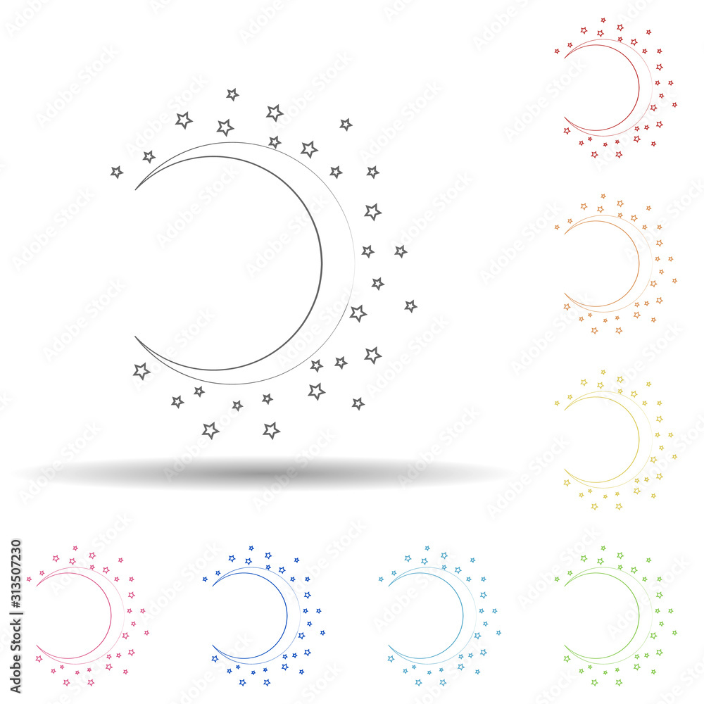 Moon round background, hand drawn in round in multi color style icon. Simple thin line, outline vector of background for text icons for ui and ux, website or mobile application