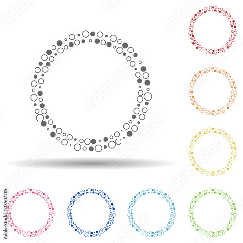 Particle round background, hand drawn in round in multi color style icon. Simple thin line, outline vector of background for text icons for ui and ux, website or mobile application