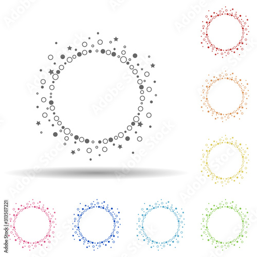 Particle round background, hand drawn in round in multi color style icon. Simple thin line, outline vector of background for text icons for ui and ux, website or mobile application