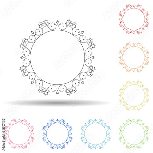Flower round background, hand drawn in round in multi color style icon. Simple thin line, outline vector of background for text icons for ui and ux, website or mobile application