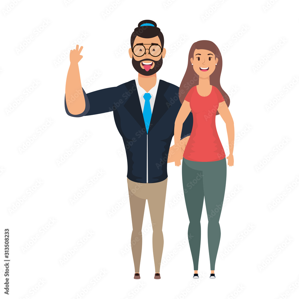 Fototapeta premium young man bearded with woman characters