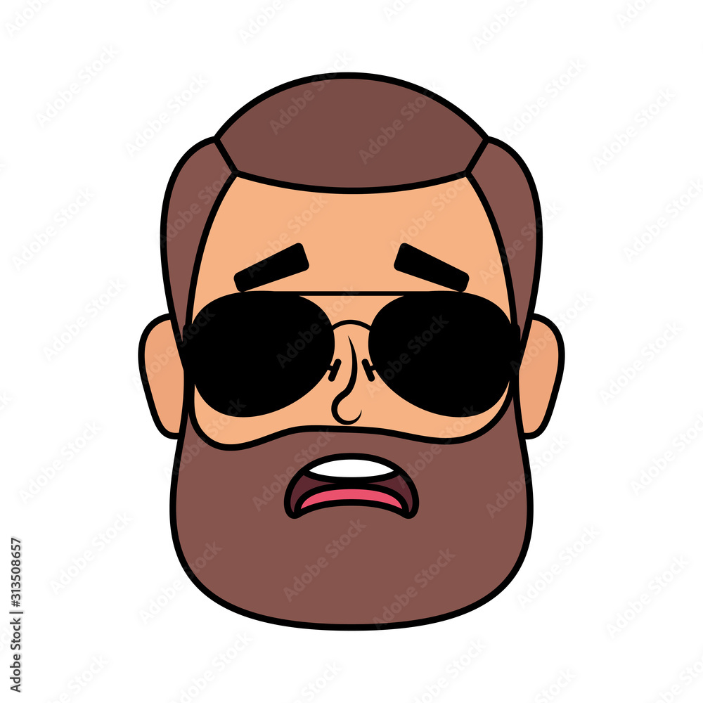 young man head with beard and sunglasses young man head with beard and sunglasses