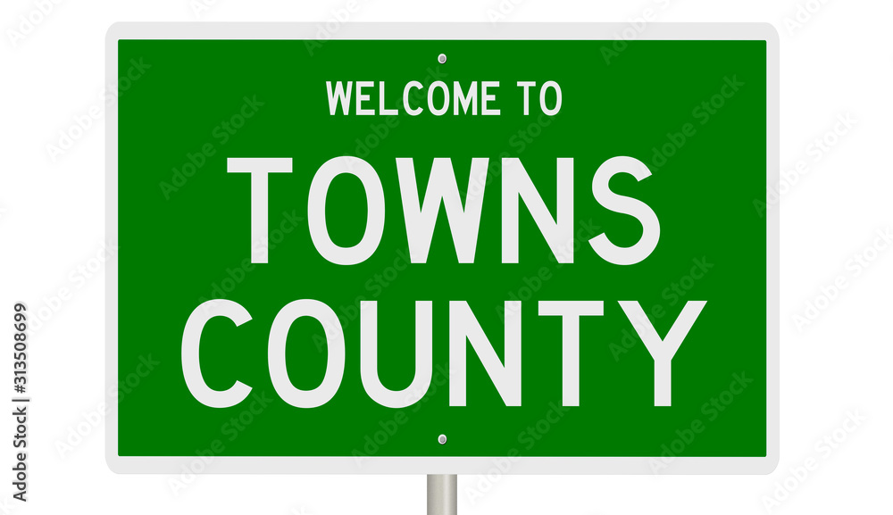 Rendering of a green 3d highway sign for Towns County