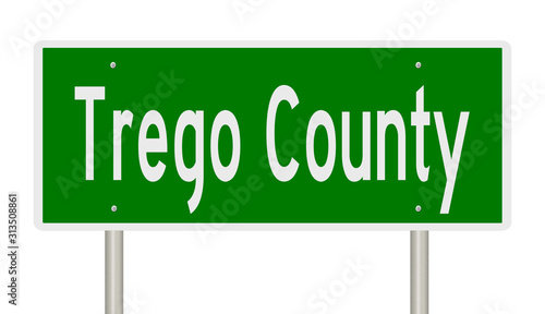 Rendering of a green 3d highway sign for Trego County photo