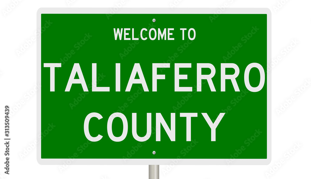 Rendering of a green 3d highway sign for Taliaferro County