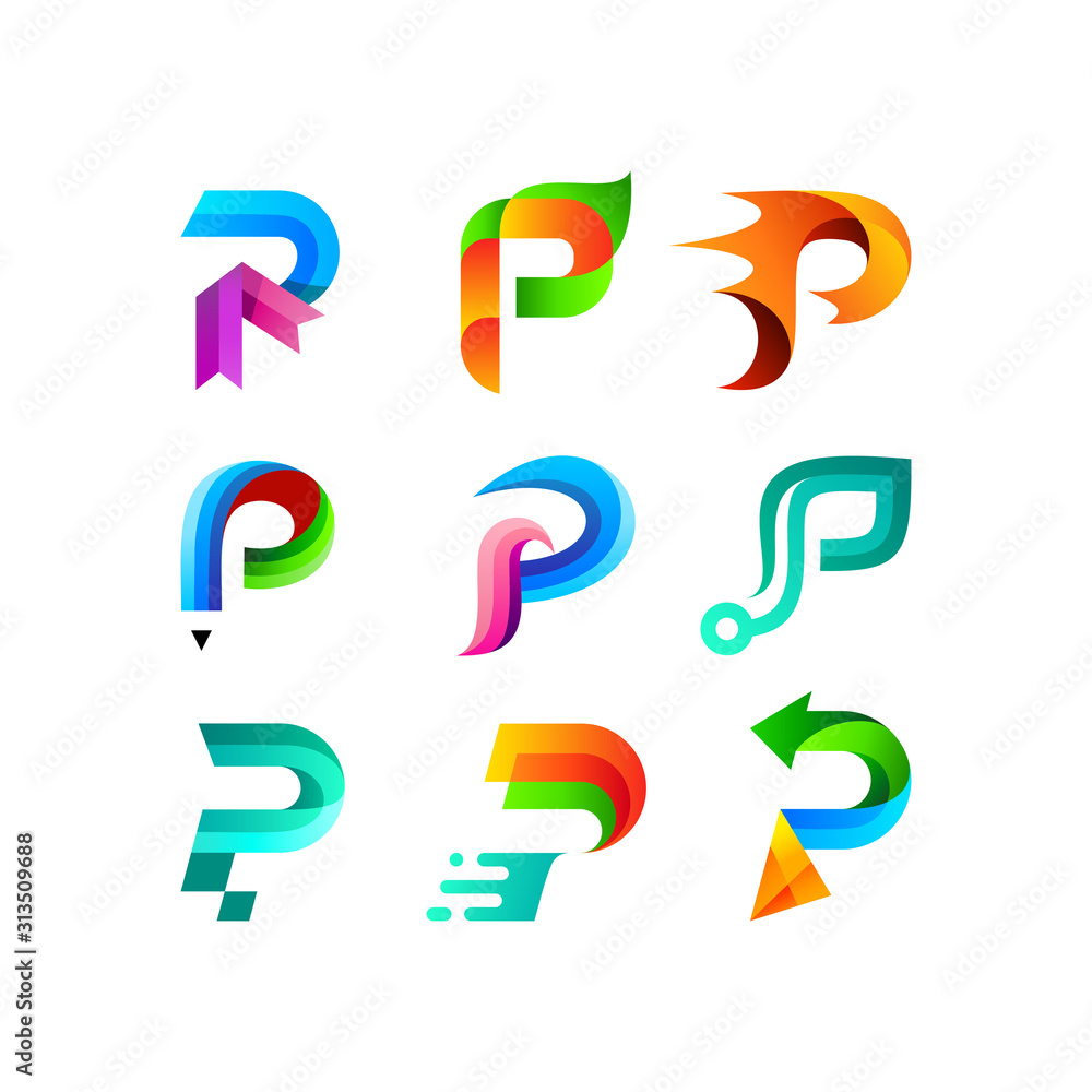 set collection colorful letter P logo set collection colorful letter P logo