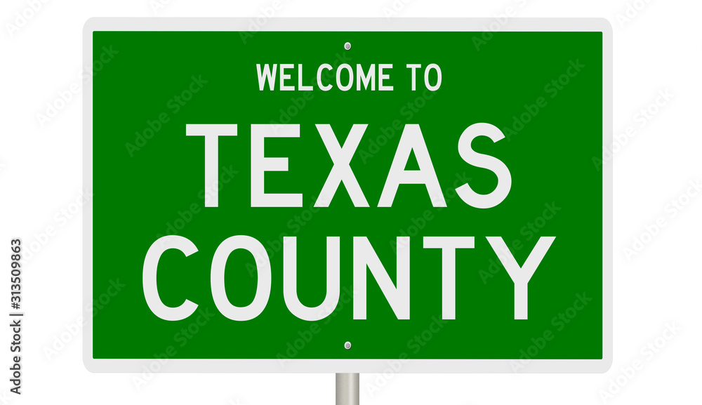 Rendering of a green 3d highway sign for Texas County Rendering of a green 3d highway sign for Texas County