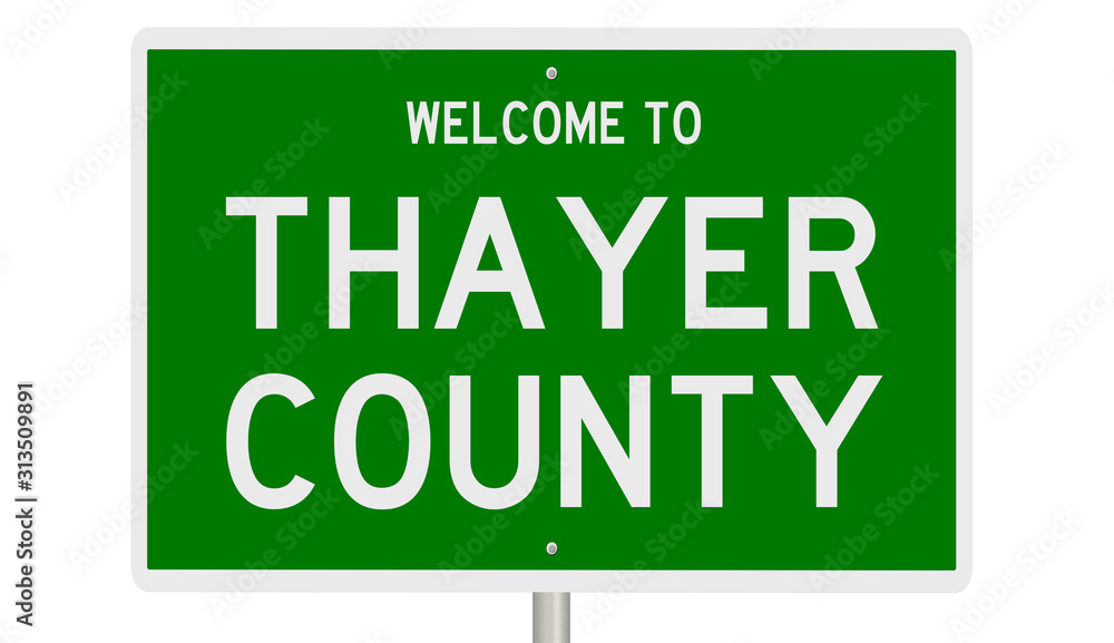 Rendering of a green 3d highway sign for Thayer County Rendering of a green 3d highway sign for Thayer County