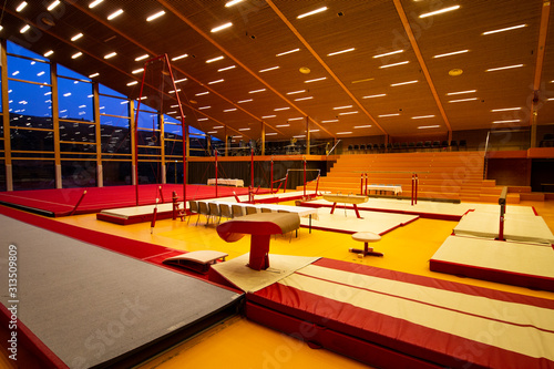 Gymnastics equipment in a gymnastic center