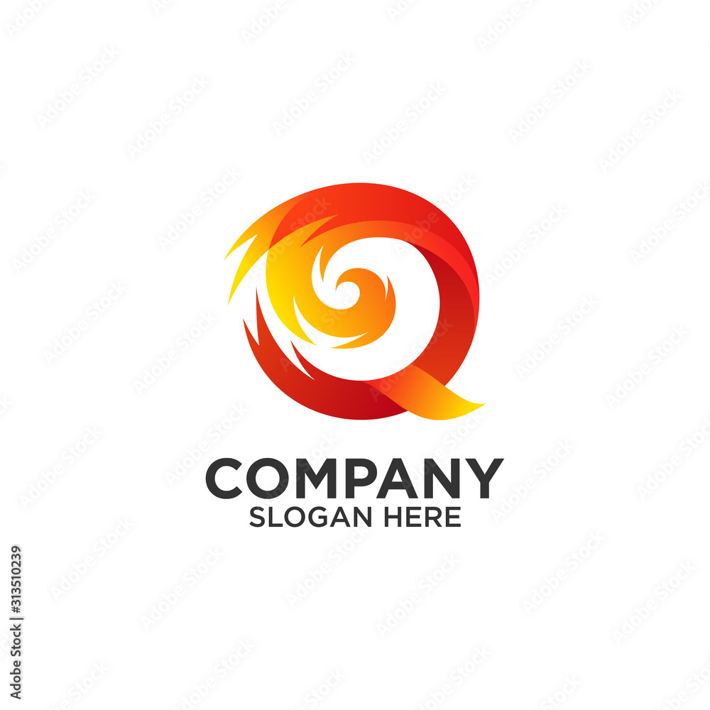 letter Q with fire logo design letter Q with fire logo design