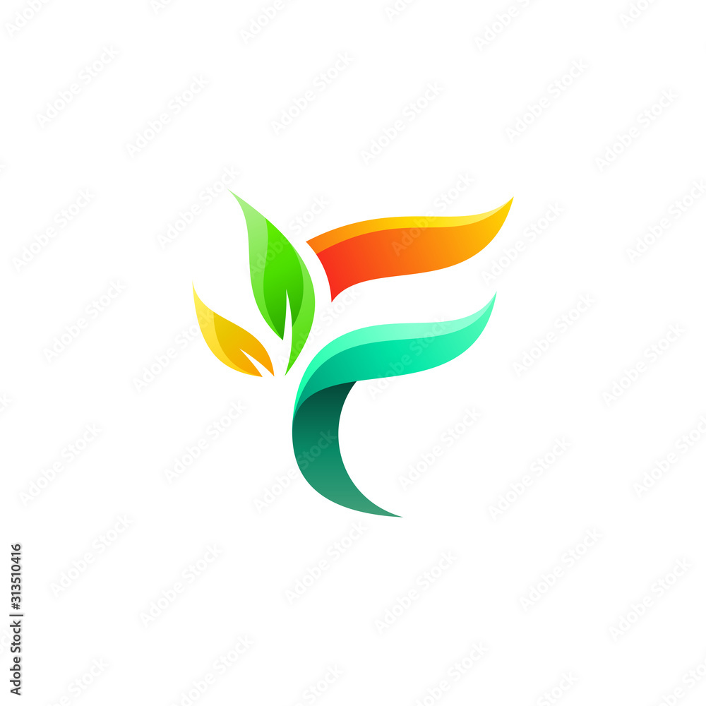 colorful letter F with plant logo design