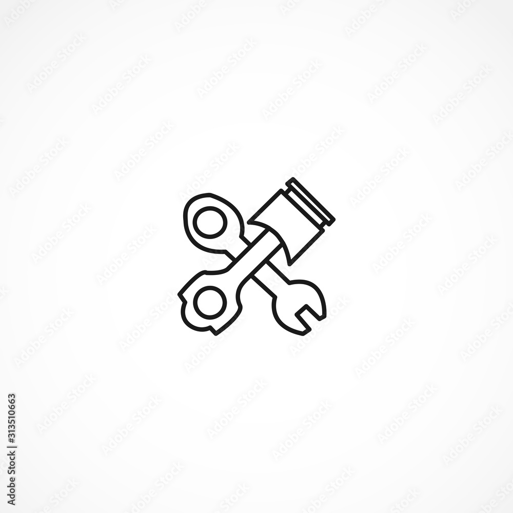 car piston repair, car piston with wrench icon on white background car piston repair, car piston with wrench icon on white background