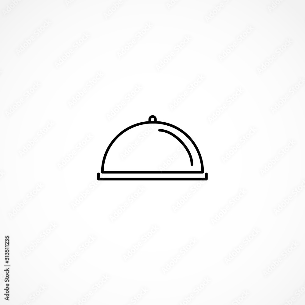 Covered with a tray of food line icon on white background Covered with a tray of food line icon on white background